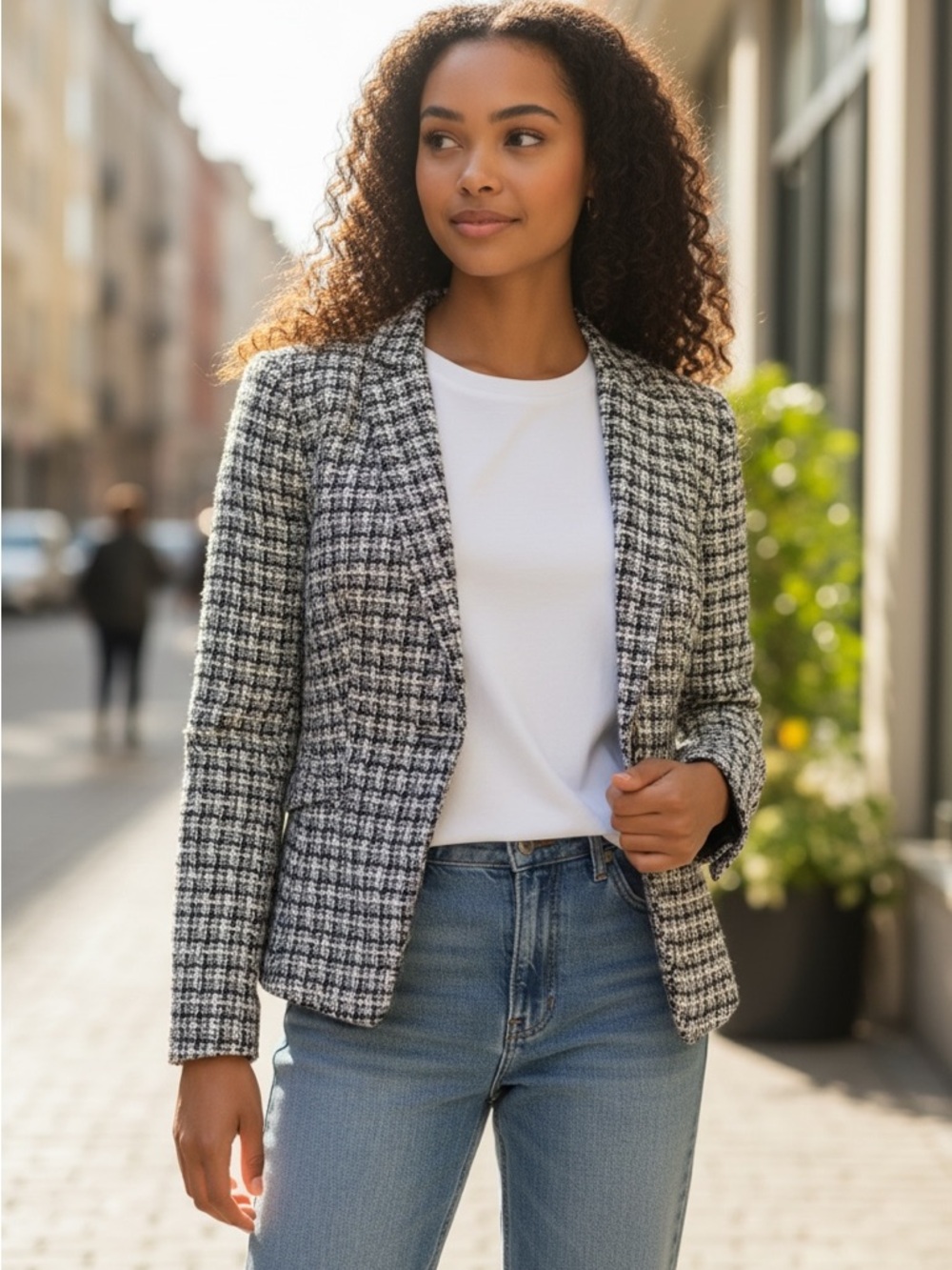 Calvin Klein Black and White Tweed Blazer